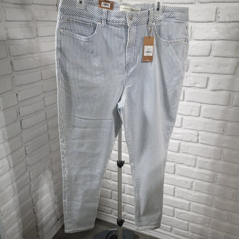 NWT Denver Hayes Hi Rise Skinny Crop Ladies Size 18 Blue & White Stripe Pants